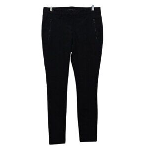 Theory Slim Leg Stretch Pants Size 6 Black Zip Pockets Career Office Made in USA